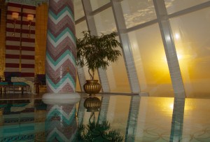 Sunrise at Burg Al-Arab swimming pool.